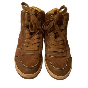 Aldo High Top Sneaker Suede Brown with Gold Trim